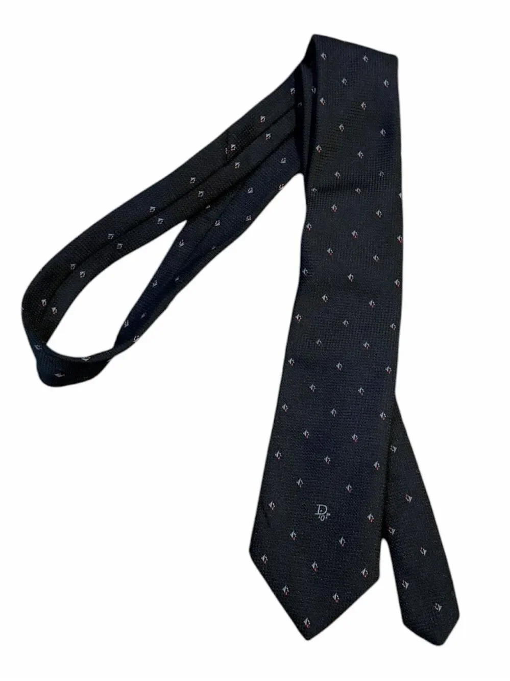 CHRISTIAN DIOR Vintage Men’s Black Woven Logo Geometric Necktie 58”